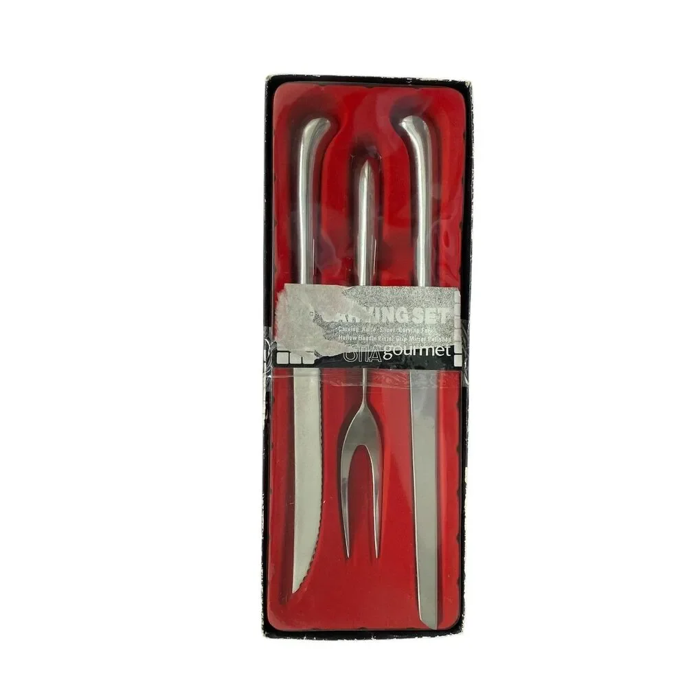 Pistol Grip Carving Set‎ 3pc ESTIA Stainless Steel Made in Korea in Box Vintage